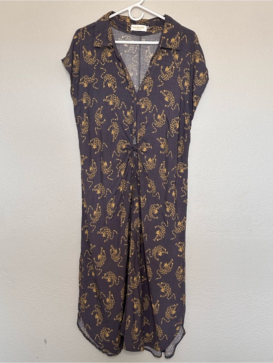 Mamape Dresses & Skirts - Mamapé Mallorca Women's Midi Tie-Front Dress in Dark Gray with Leopard Print